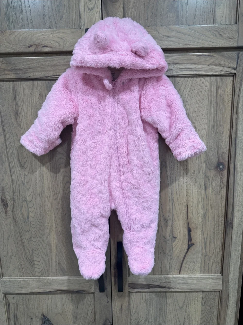 wonder nation Pink Plush Hooded Baby One-Piece with Ears